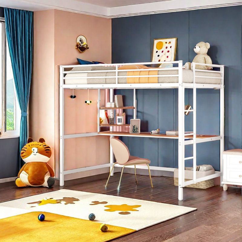 Lit mezzanine pour enfants Dathan, Double, Blanc