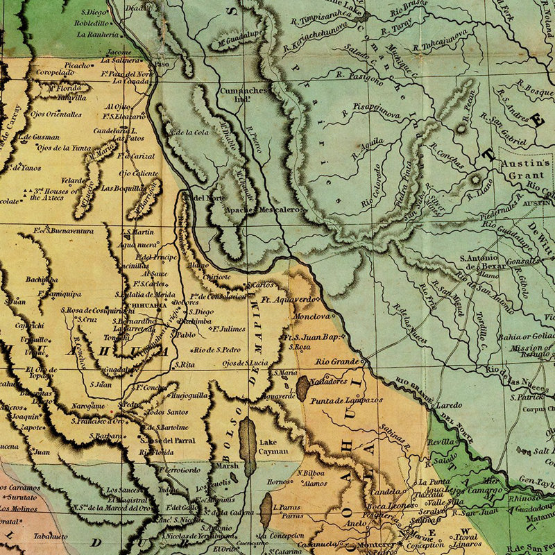" Vintage 1846 Map Of Mexico ", 24" H x 20" W x 0.1" D