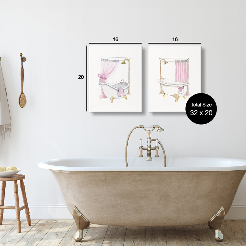 Ensemble de 2 reproductions d'art sur toile, "Feminine Simple Glam Bathtub", par Janet Tava, 20" H x 16" W