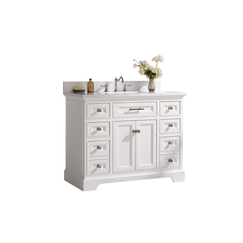 Thompson 42" W Single Bathroom Vanity, White/Brushed Nickel