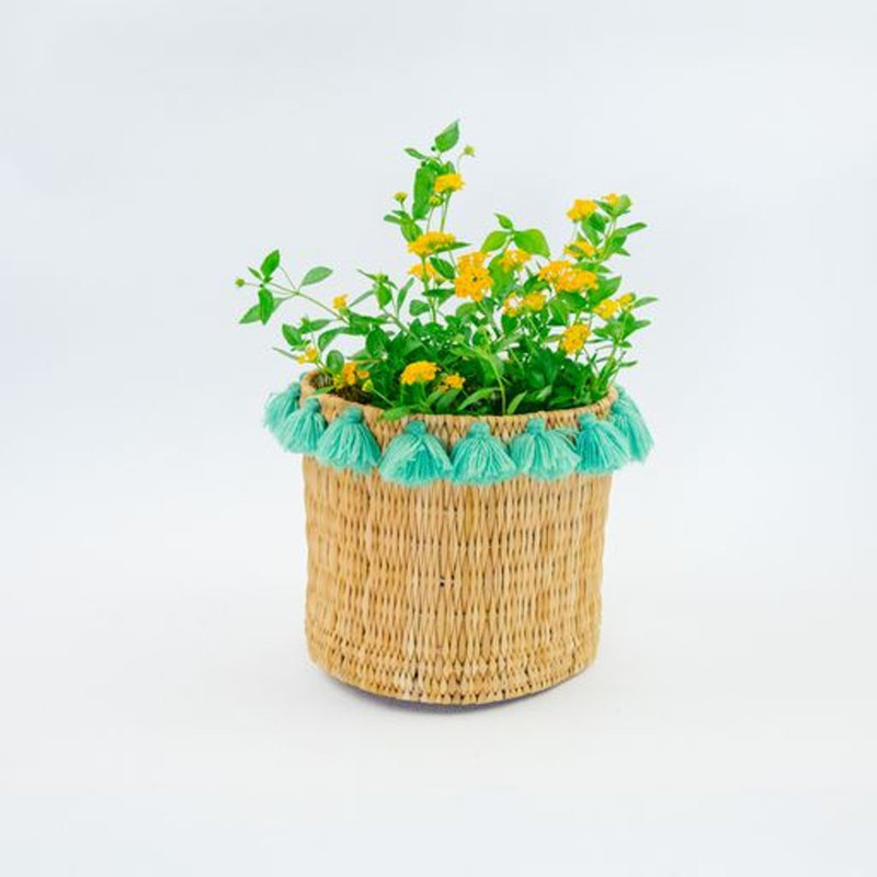 AtelierBOEMIA Straw Decorative Basket, Mint Green
