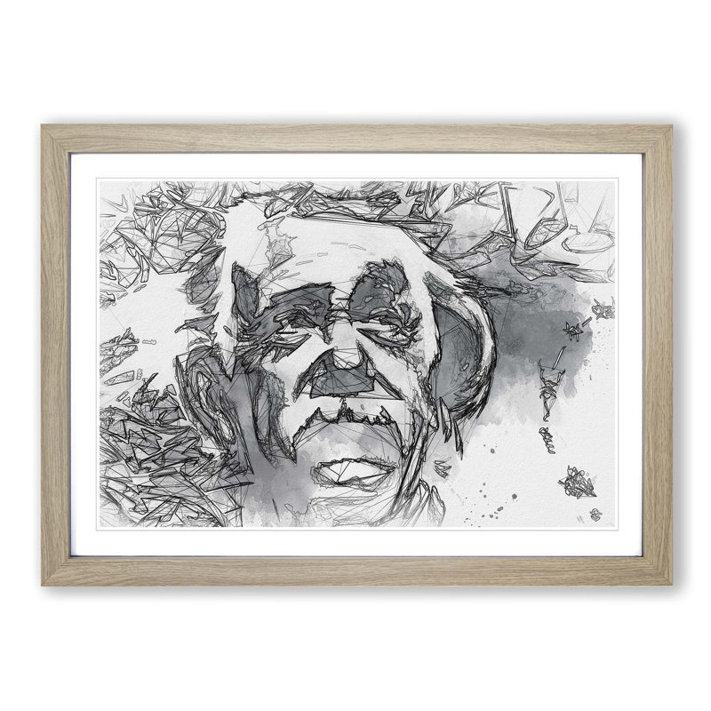 Albert Einstein Graffiti in Abstract - Picture Frame Drawing Print, Oak Framed, 62cm H x 87cm W x 2cm D