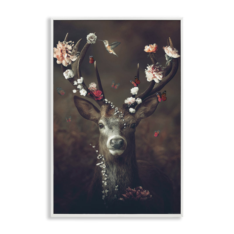 Art de giclée de bois parsemé de fleurs par Reinders, H 18 po x l 12 po, Estampe numérique encadrée blanc bord de mer