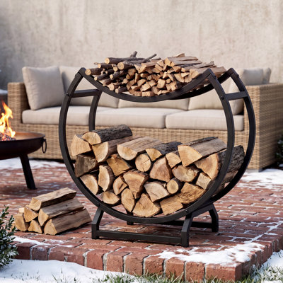 Support à bois de chauffage 23 po, support à bois de chauffage en métal, support à bûches rond en fer rustique pour foyer extérieur - support à bois en métal durable