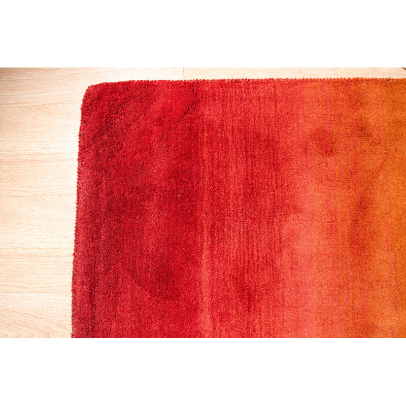 Ahtyana Unique Multicolor Handmade Wool Red Contemporary Stripe Area Rug, Rectangle 4' x 6'