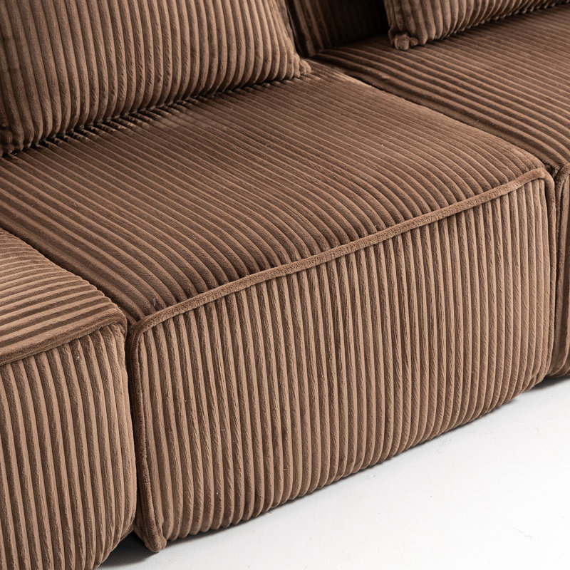 Fauteuil à 3 places en velours côtelé brun, sièges moelleux, conception entièrement compressée, art et style décontracté, aucun assemblage moderne requis