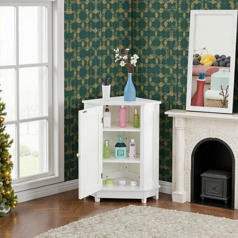 32.5x36x28cm Triangle Corner Bathroom Storage Cabinet With Adjustable Shelves MDF Board, White