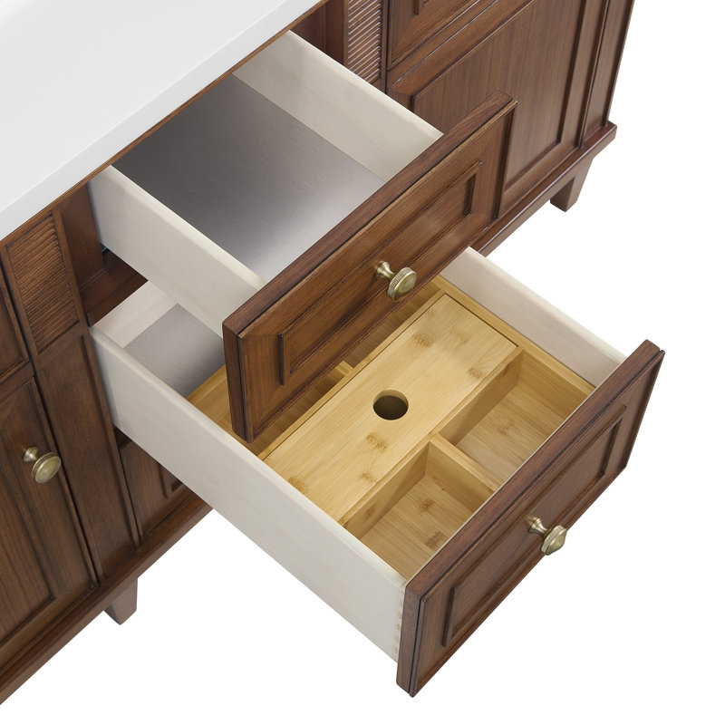Lorelai 60'' W Double Vanity, White Zeus, Mid-Century Walnut, 8" Widespread