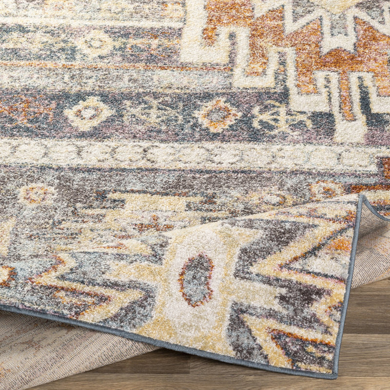 Jamieson Machine Woven Blue/Orange Area Rug, Round 7'10"
