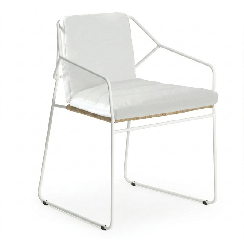 Sandur Outdoor Dining Armchair, Clay Rope/White Frame, Canvas Natural