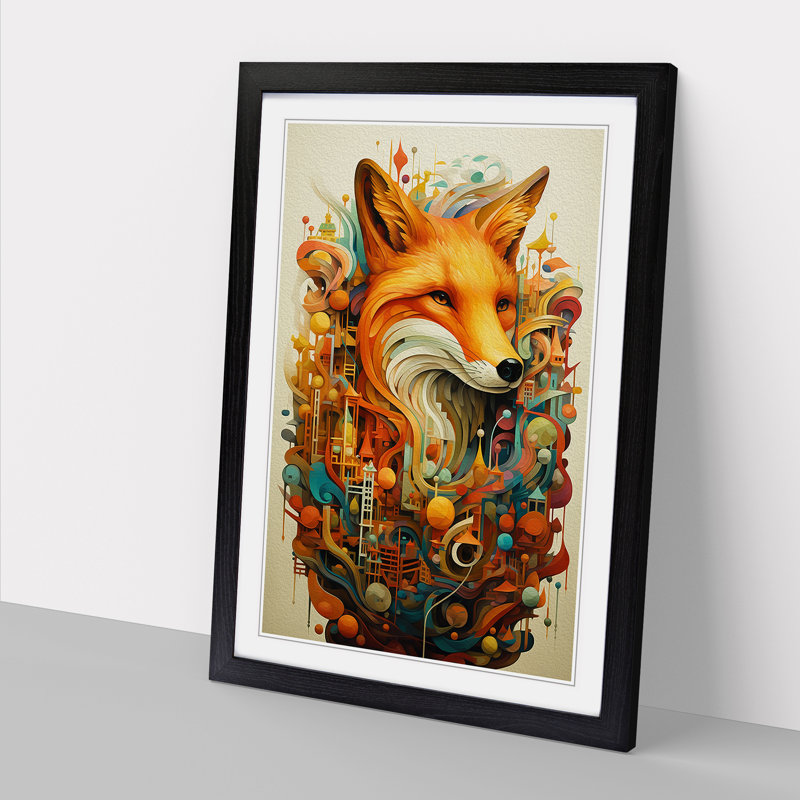 Fox Orphism - Single Picture Frame Print on Wood, Black, 34cm H x 25cm W x 2cm D