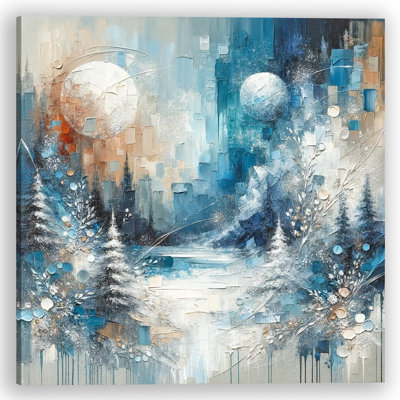 «Winter Harmony: Abstract Cityscape with Snowy Evergreen», reproduction sur toile
