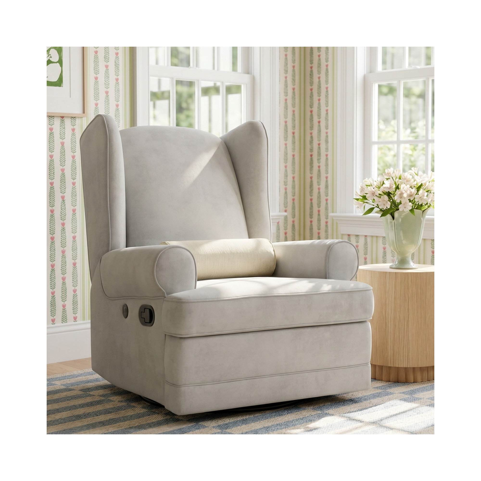 Serenity Swivel Reclining Glider with USB, Ivory Polyester Blend