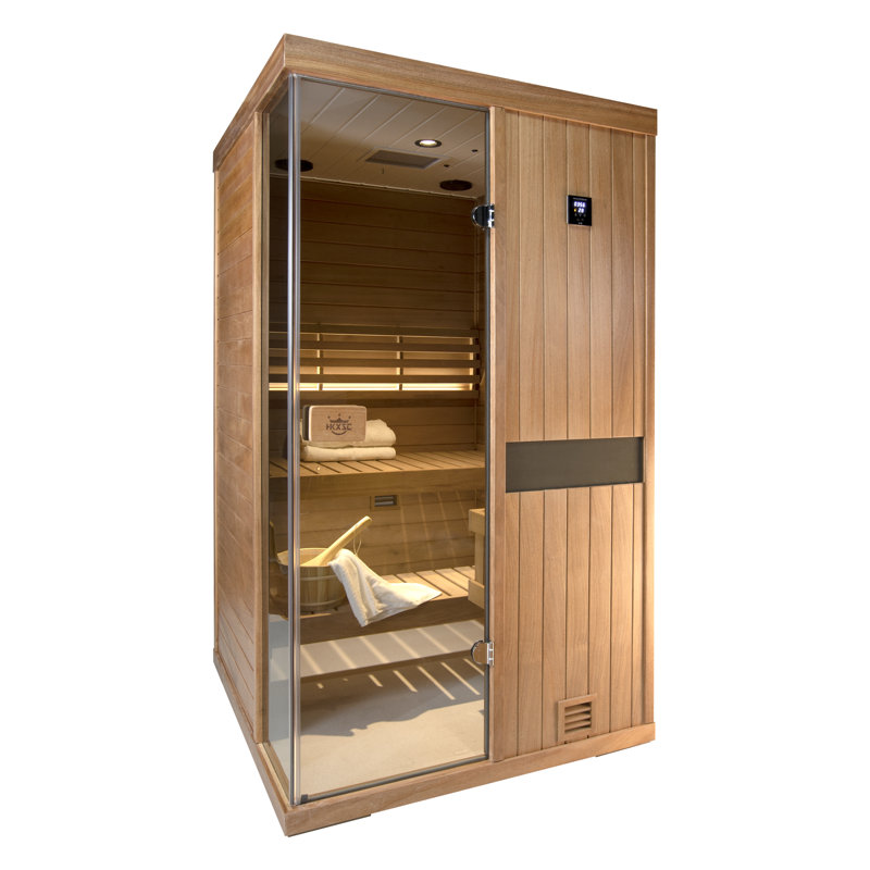 Samsora 2-Person Indoor Steam Saunas 2500W with Red Light Therapy, 95℉-230℉ Temp Range, Mahogany Wood, Built-In Bluetooth Speaker, Includes Sauna Heater and Sauna Stone, Negative Ion Technology