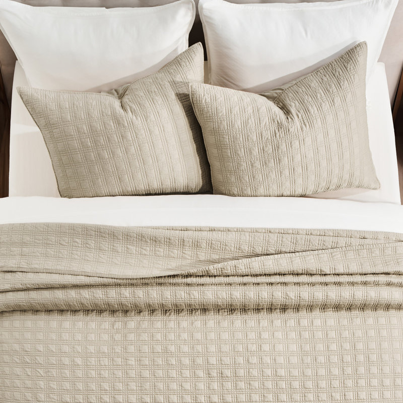 Ensemble de courtepointe en satin de coton Modern Windowpane, couvre-lit 100% coton prélavé, ensemble de literie légère 3 pièces avec 2 taies décoratives pour toutes les saisons