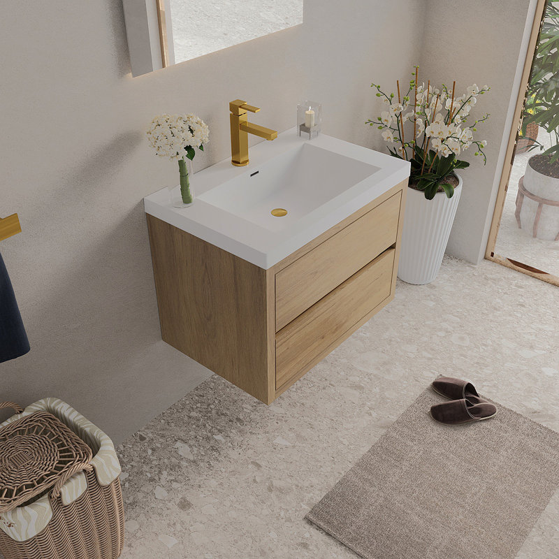Meuble-lavabo mural 30 po avec évier, meuble-lavabo flottant avec tiroirs à fermeture en douceur, chêne naturel 24V15-30NOX2