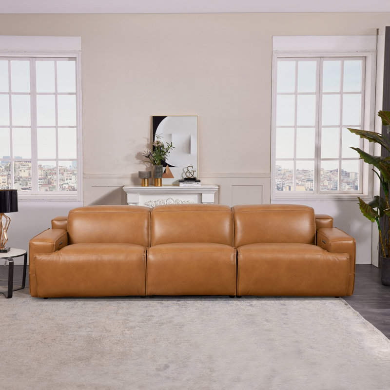 Pluie Genuine Leather 3 Seat Power Recliner Sofa