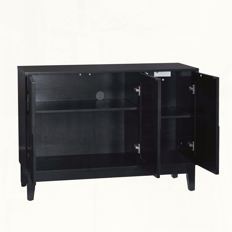 Mid Century Modern Vertical-Stripe Buffet, Black