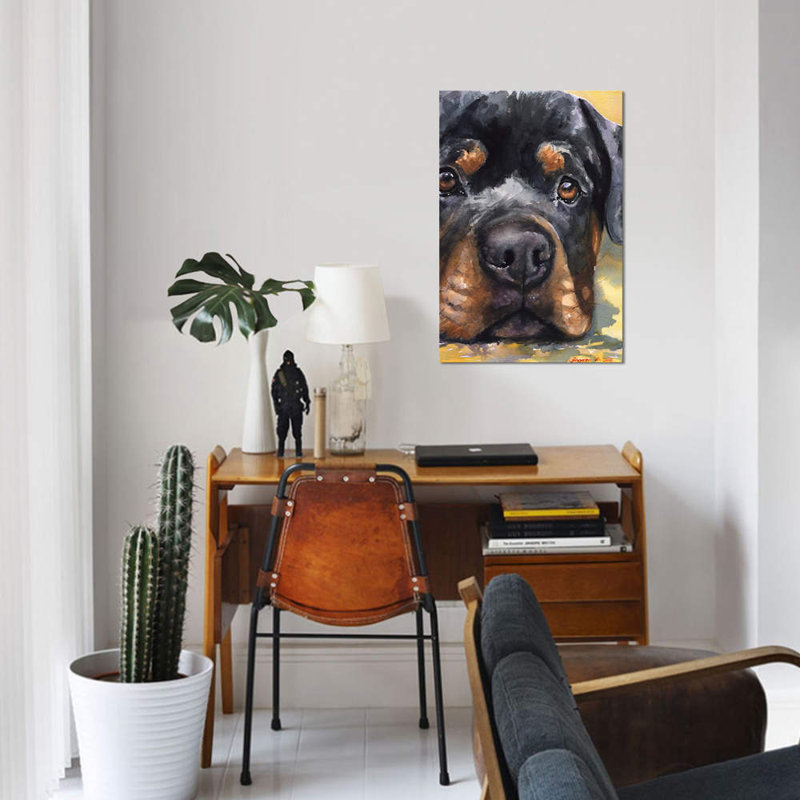 Rottweiler, reproduction sur toile, H 12 po x l 8 po x P 0,75 po, Toile tendue, Pas de tapis