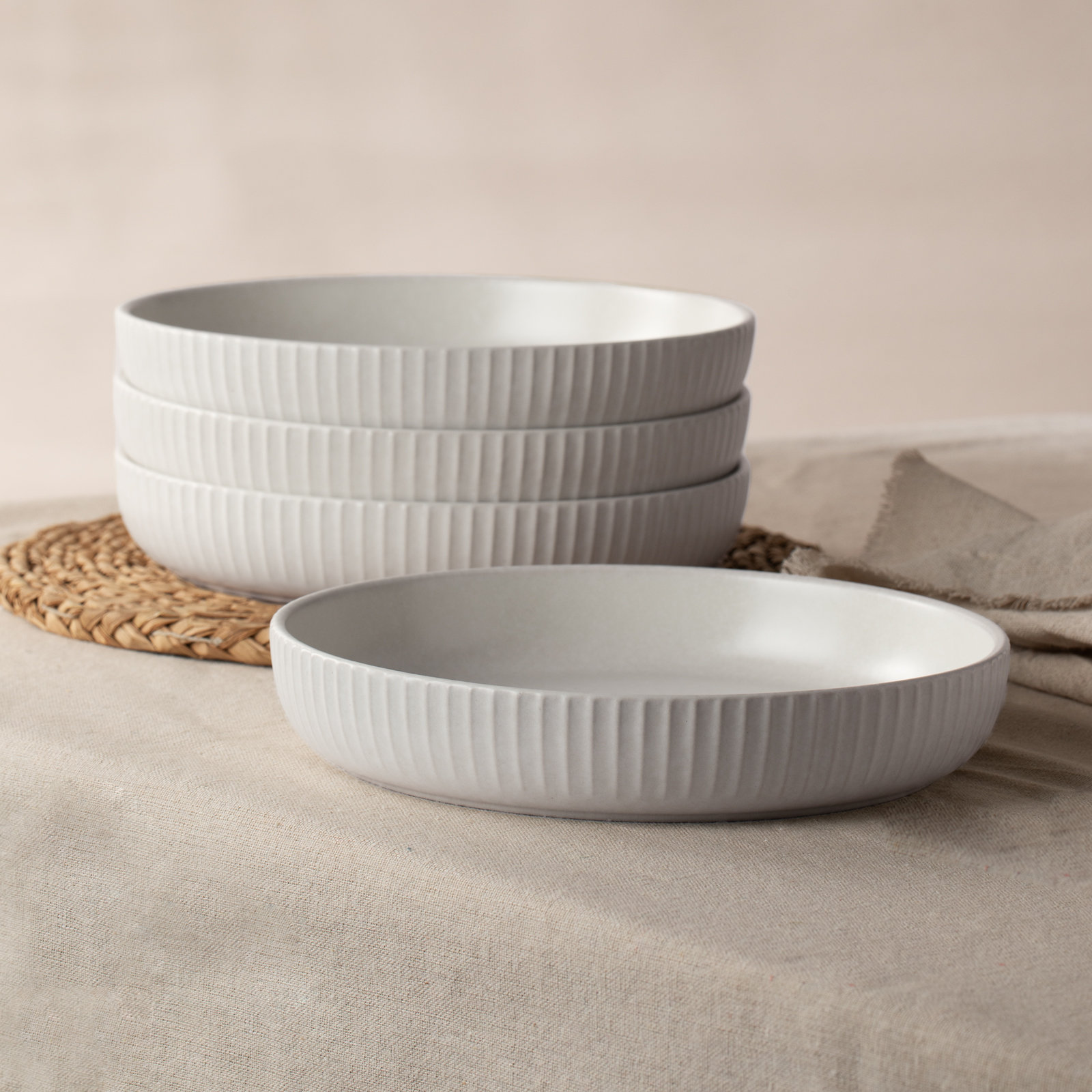  Starlight 4-Piece Stoneware Pasta Bowl Set, Matte White