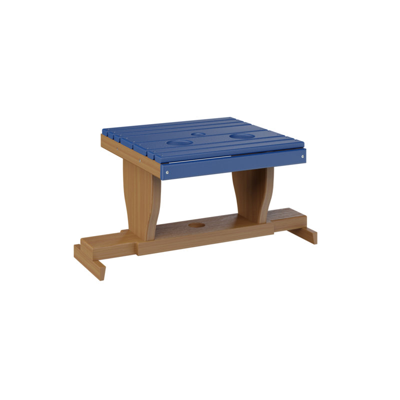 Outdoor Rectangle Side Table, Natural Teak, Pacific Blue