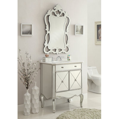 Zadie 30 " W Freestanding Standard With Stone Top with Mirror