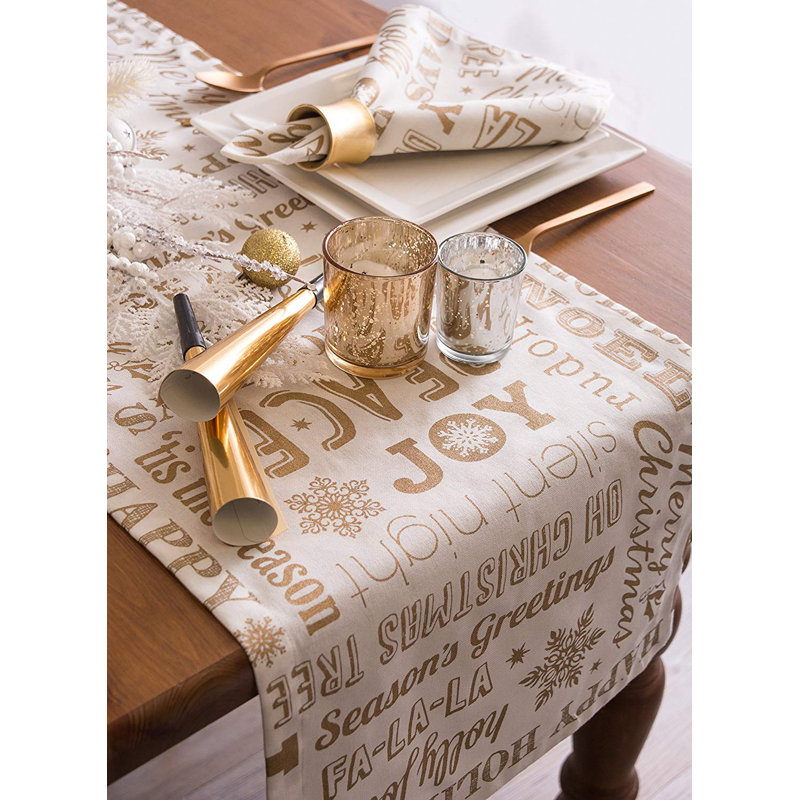 Mcmann 100% Cotton Christmas Table Runner, 108" L x 14" W, Gold