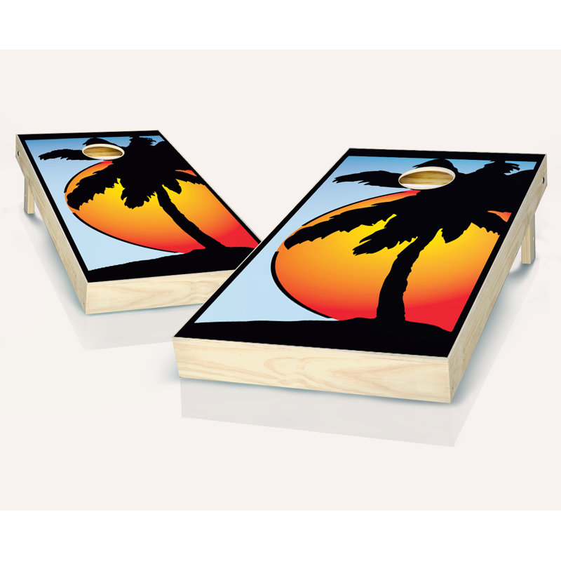 Ensemble de cornhole en bois massif 2 'x 4' avec sacs Sunset, Rouge/jaune