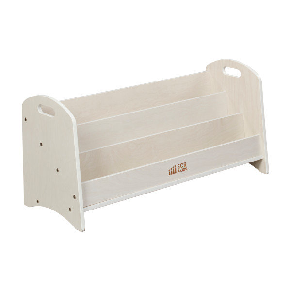 White Wash Birch 3-Shelf Kids Book Display with Handles