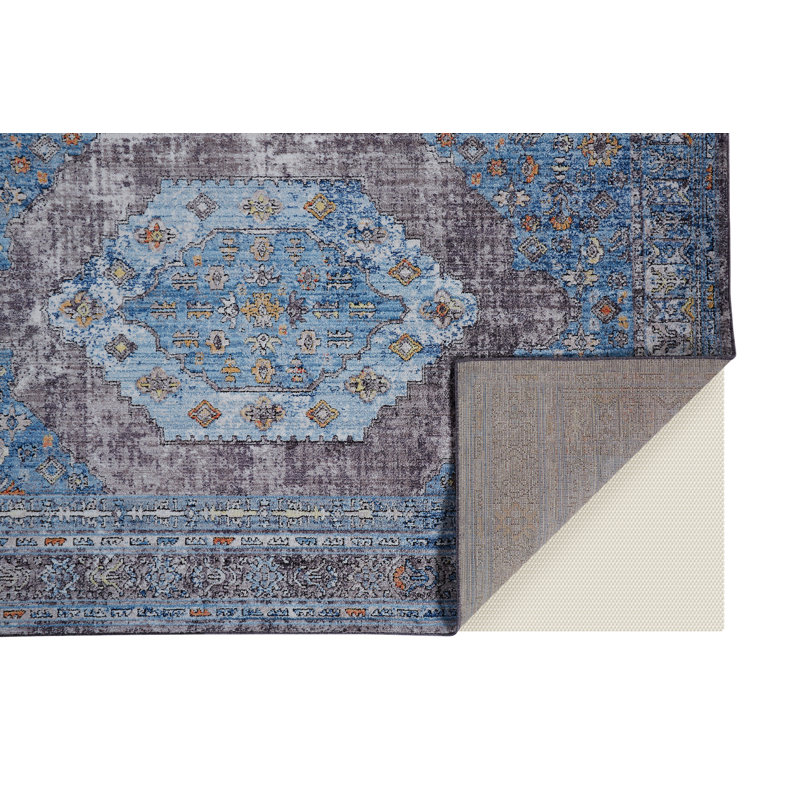 Lorentzen Oriental Machine Made Power Loom Polyester Indoor Area Rug in Azure Blue, Rectangle 8' x 10'