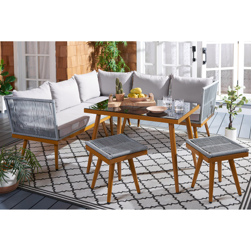 Ensemble de salle à manger rectangulaire avec coussins 127,9 po pour 5 personnes Faiqah, gris, Gris / brun