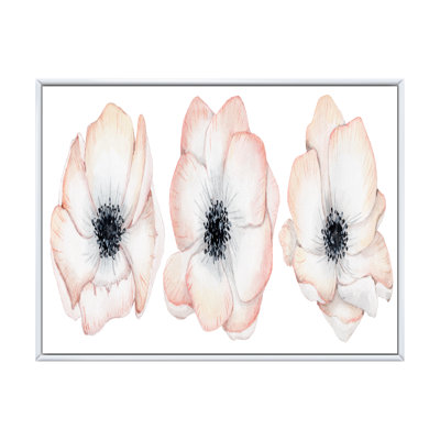 Aquarelle, anémone et fleurs roses - Peinture sur toile