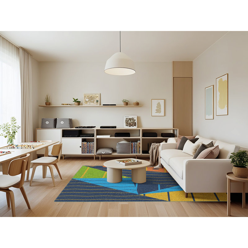 Tapis décoratif bleu, Rectangle 7 pi x 9 pi