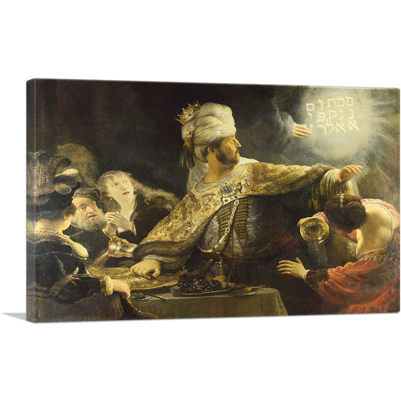 «Belshazzar's Feast 1638» par Rembrandt van Rijn, reproduction d'art sur toile tendue, H 12 po x l 18 po x P 0,75 po