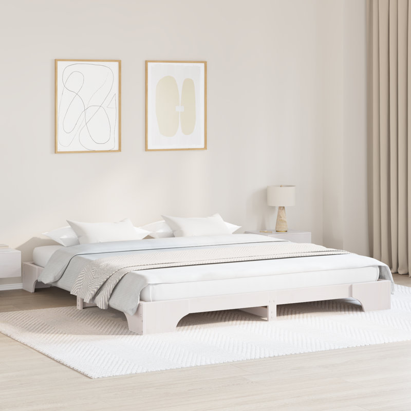 Bed Frame Solid Pine Wood, White, Super King (6')