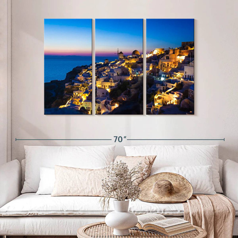Gillard Santorini au coucher du soleil, H 32 po x l 50 po