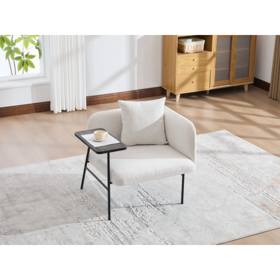 Fauteuil de loisir, fauteuil de détente avec petite table et coussin de dossier, chaises rembourrées modernes avec pieds en métal et poches latérales, canapé simple pour le salon / la chambre / le jardin