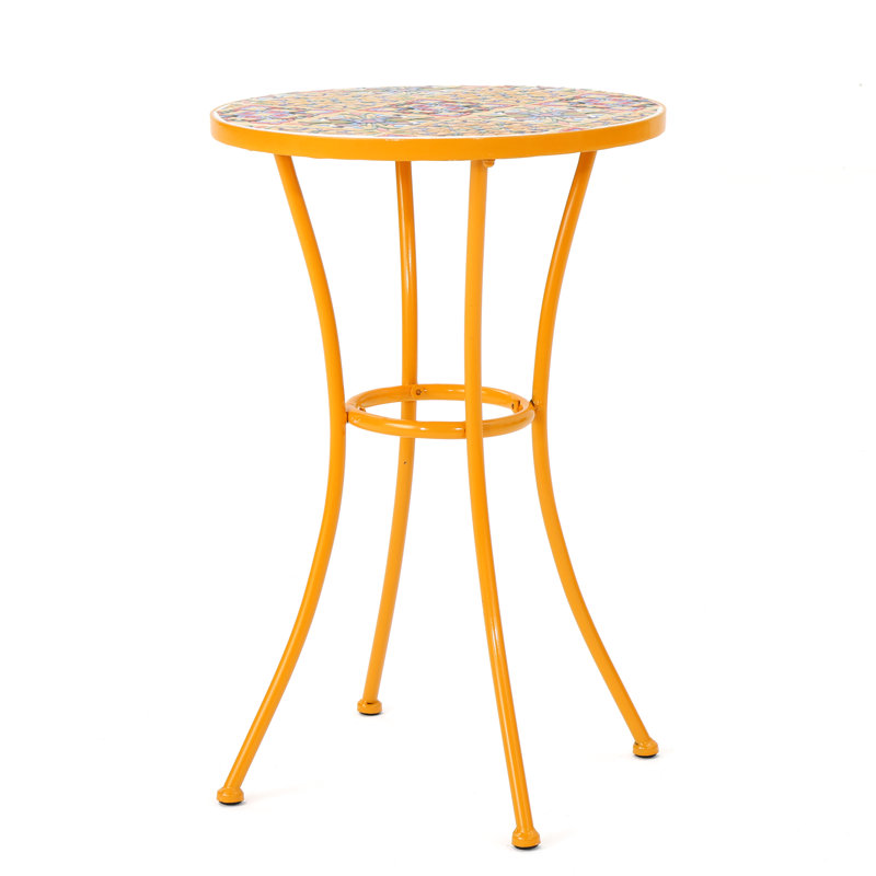 Sunlit Yellow Ceramic Tile And Iron Patio End Table, 13.68 In. Depth, Accented Practical