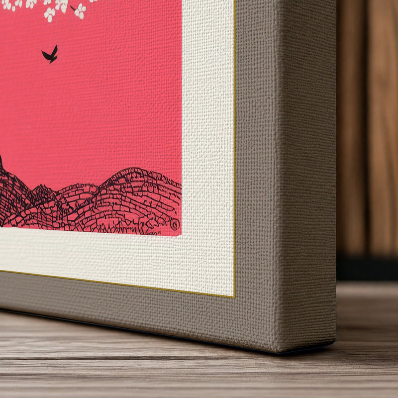 Blossom Tree and Bird Botanical - Wrapped Canvas, 18x12 - 45.7 x 30.5 cm, Taupe Border