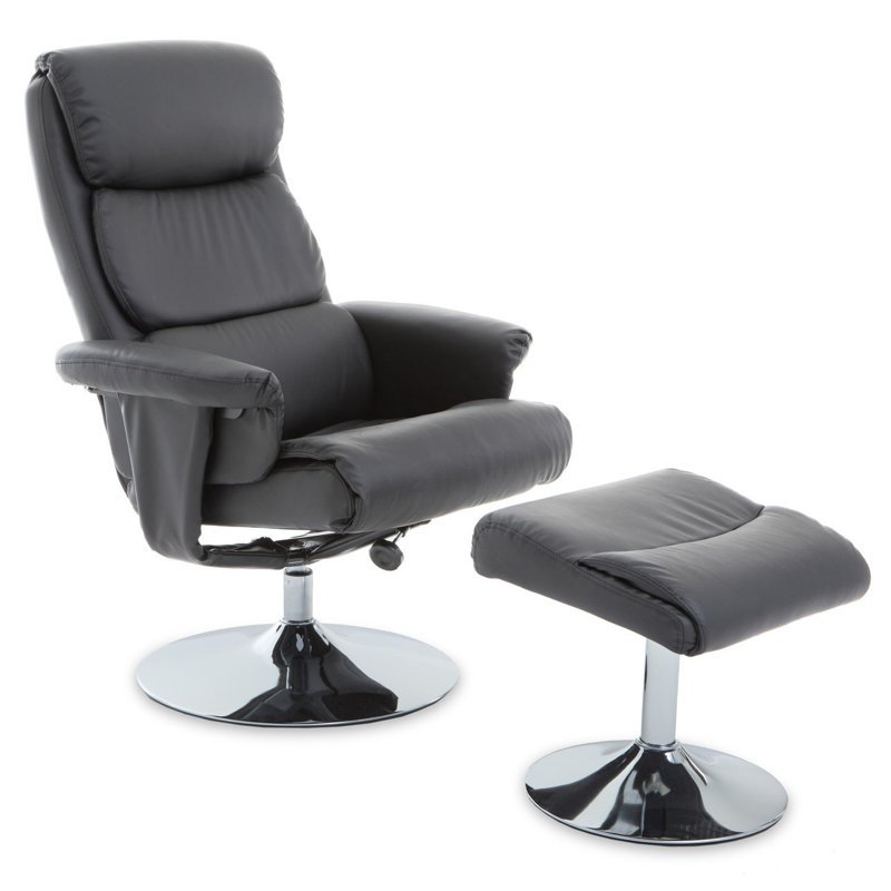 Leather Effect Reclining Chair And Footstool, Grey