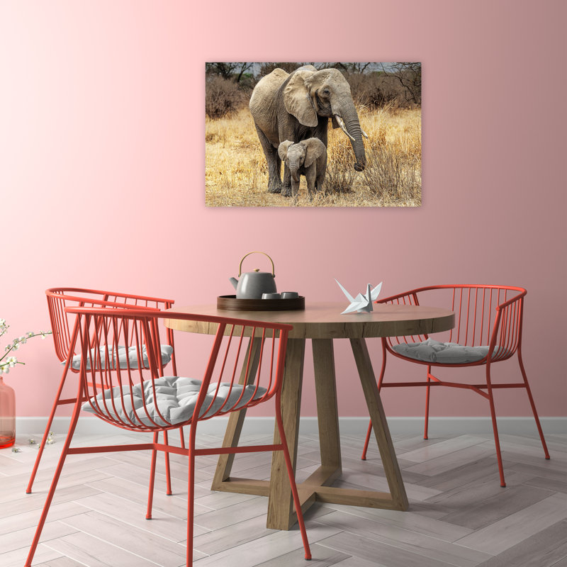 African Elephant Family Contemporary Wall Art, 24" H x 36" W