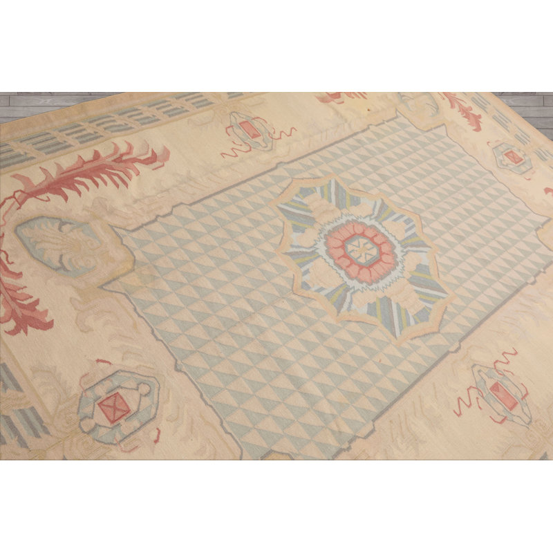 Tapis oriental beige en laine tissé à la main 6 pi 3 po x 8 pi 4 po Aubusson