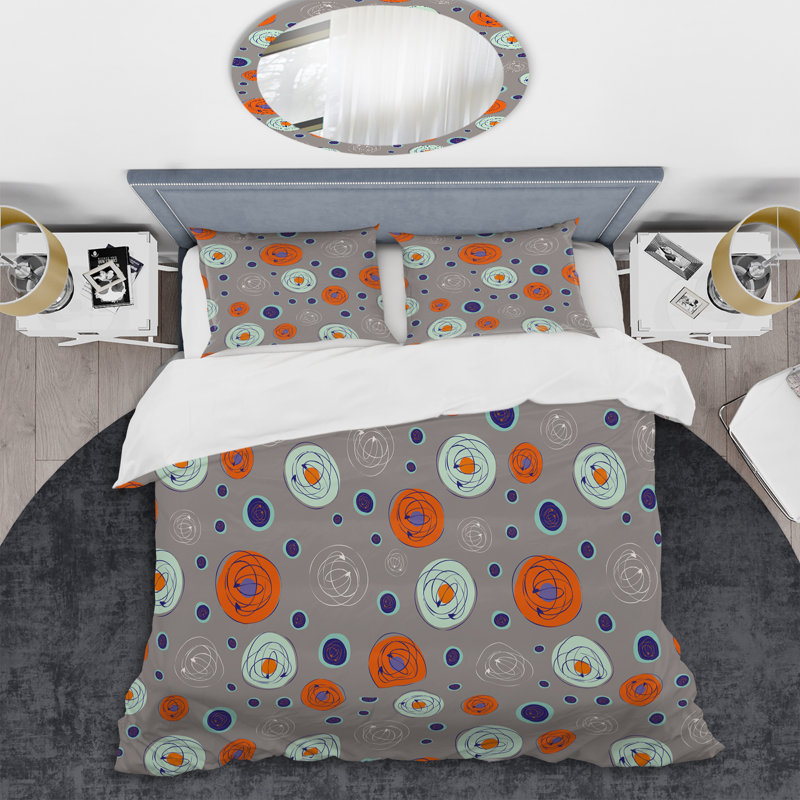 Ensemble de housse de couette en microfibre gris / orange / bleu marine 3 pièces