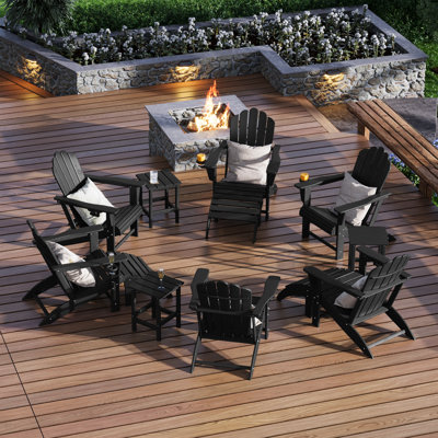 Ensemble de 12 chaises d'extérieur en poly Adirondack avec repose-pieds et table d'appoint