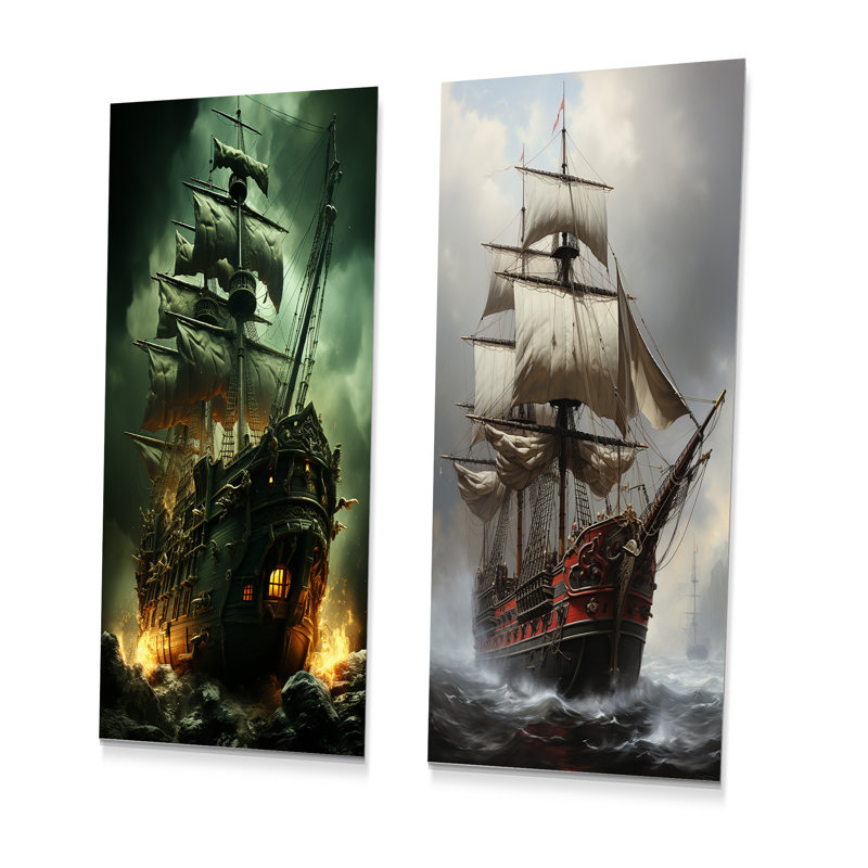 Bateau pirate fantôme I - ensemble d'art mural en métal 2 pièces, H 32 po x l 32 po