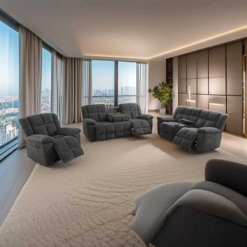 Ensemble de canapé inclinable 3 pièces gris