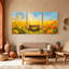 Assortiment de bouquets de coucher de soleil, champ de fleurs, reflet du ciel, ensemble de 3 reproductions d'art sur toile-1430241426