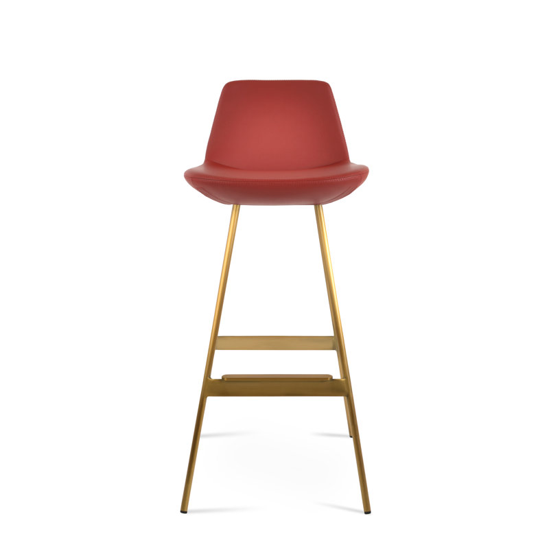 Tabouret Pera Balat, Laiton, Similicuir PPM rouge foncé, Tabouret de comptoir (siège d'une hauteur de 24 p