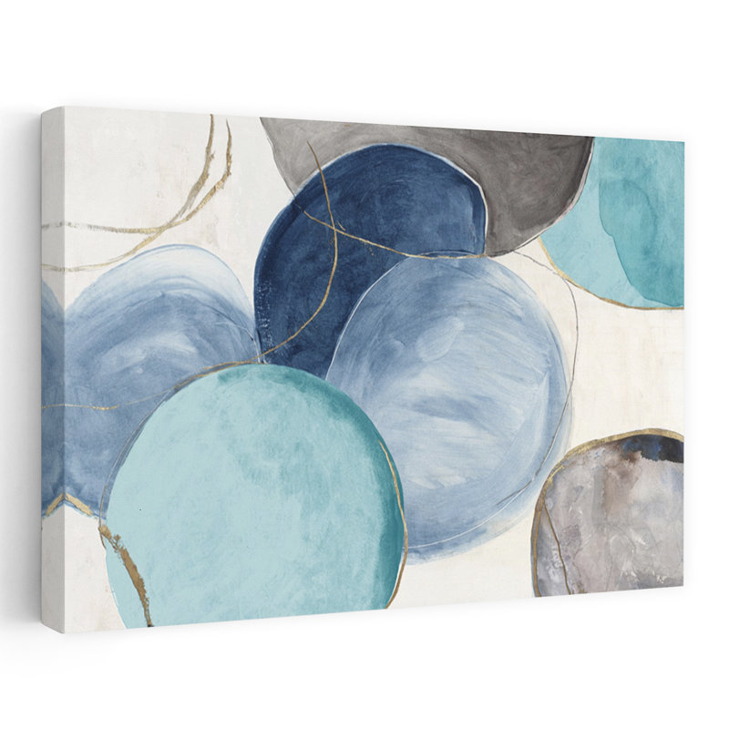 «Blue Geo Blob», art géométrique abstrait contemporain, H 40 po x l 60 po