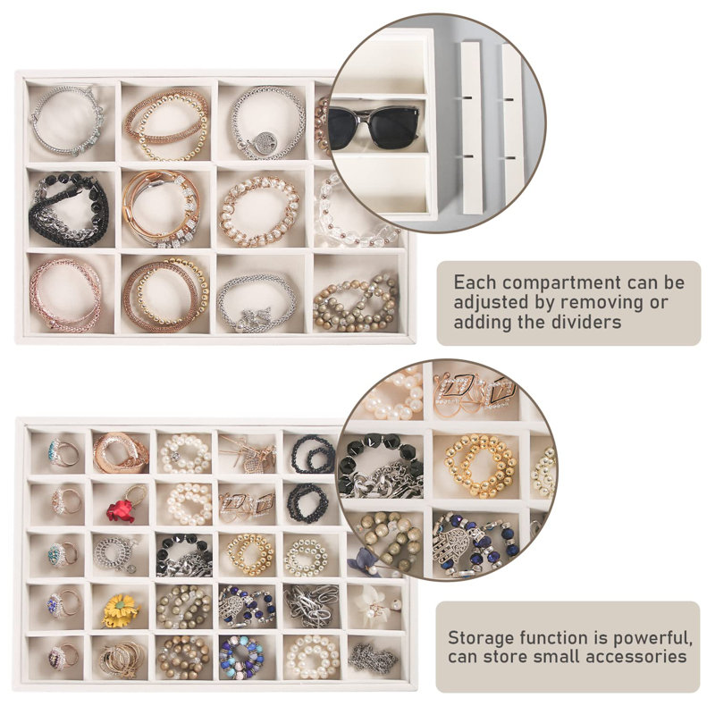 Ensemble de rangement de plateaux de bijoux empilables avec couvercle transparent, plateaux pour tiroir, organisateur de présentation de bagues et de boucles d'oreilles